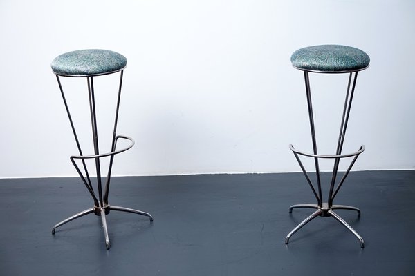 Vintage Bar Stools in Peacock Fabric 1960s Set of 2 for sale at