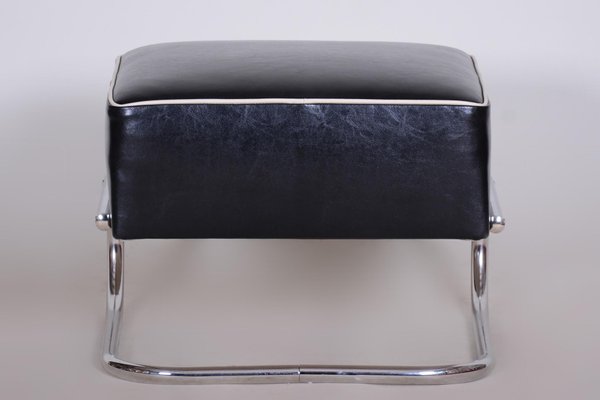 Black leather footstool 2024 with chrome legs