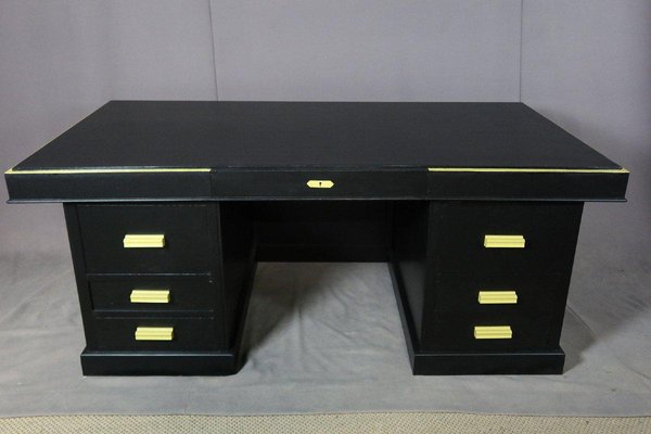 Vintage Black Oak Office Desk 1950s