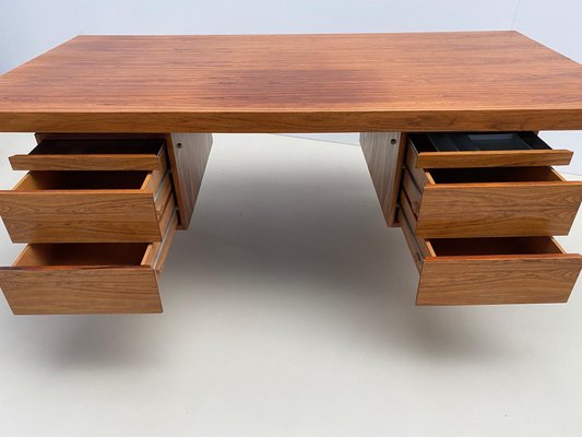 Mid Century Modern Italian Desk with Drawers in Wood and Chrome 1970s