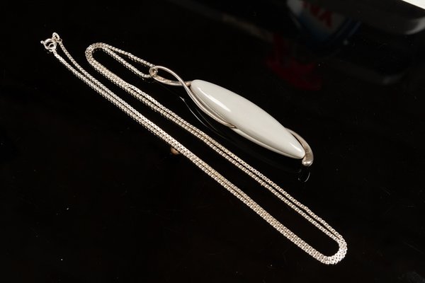 Vintage Danish Silver Necklace with Porcelain Pendant from Royal Copenhagen 1960s for sale at Pamono