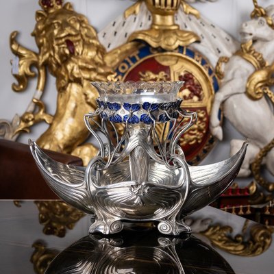 Deutscher Jugendstil Tafelaufsatz aus Silber & Emaille, 1900er