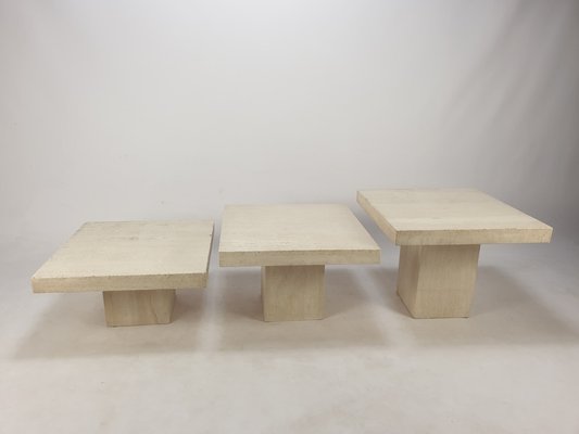 Italian Travertine Coffee Tables, 1980s, Set of 3 for sale at Pamono