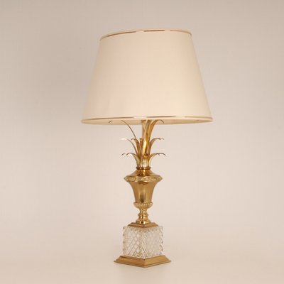 Vintage Hollywood Regency Crystal Base Palm Leaf Table Lamp