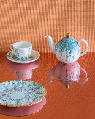 Set di 2 tazze da tè con piattino in marmo blu in vendita su Pamono