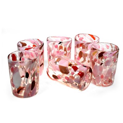 Peach Murano Glass Drinking Glasses, Set of 6