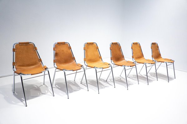 Mid-Century Modern Leder Les Arcs Stühle von Charlotte Perriand,  Frankreich, 1960er, 6er Set
