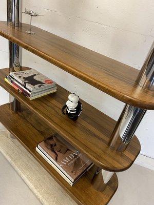 Italian Postmodern Travertine, Wood and Polished Stainless Steel