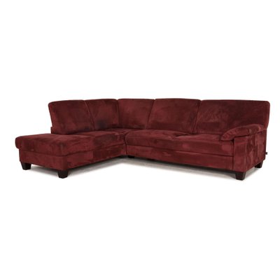 Dark Red Fabric Sofa Set With Corner, Red Leather Fabric Couches
