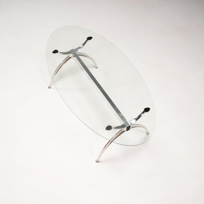 Table Ovale Vintage 1980 – Verre Et Piètement Chromé (160 X 90 Cm)