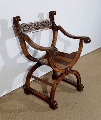 Dagobert Curule Armchair in Solid Walnut 1900 for sale at Pamono