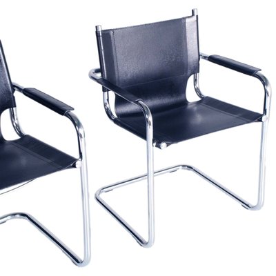 Italian Cantilever Style S34 Armchairs in Chromed Steel Numbered