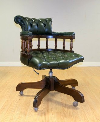 Green Leather Captain Or Director Chair, Directors Chair Leather Office