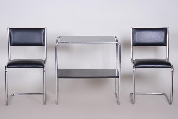 Bauhaus Black Leather Chairs Czechia 1930s Set of 2 for sale at