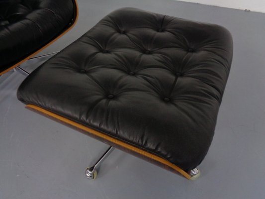 Swiss Rosewood and Leather Chair Ottoman Set by Martin Stoll for Stoll Giroflex 1960s Set of 2