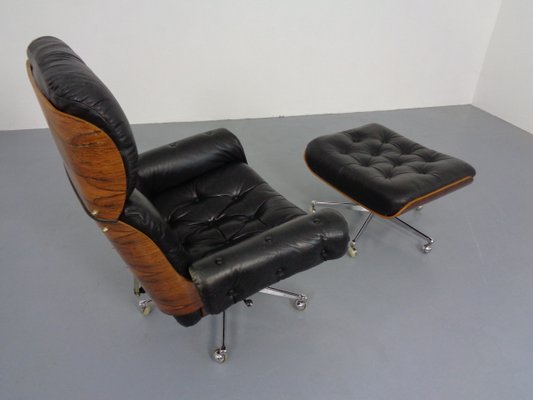 Swiss Rosewood And Leather Chair, Gray Leather Chair With Ottoman