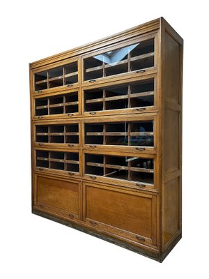 Antique Vintage Industrial Haberdashery, Industrial Bookcase With Glass Doors And Drawers