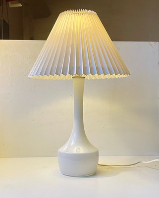 Table Lamp in White Opaline Glass by Jacob E. Bang for Holmegaard Kastrup 1950s