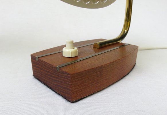 Beige Brass Teak Bedside Table Lights, 1950s, Set of for sale at