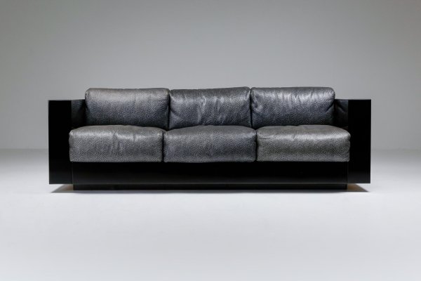 Italian Elephant Grey Leather Saratoga Sofa By Vignelli For Poltronova 1964 At Pamono Italian Elephant Grey Leather Saratoga, Elephant Grey Leather Sofa