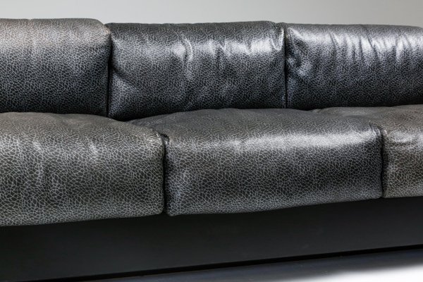 Italian Elephant Grey Leather Saratoga, Softline Italian Leather Sofa
