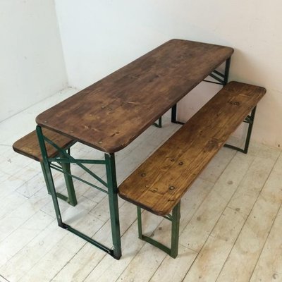 Vintage German Beer Table Benches Set of 3