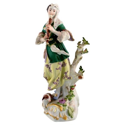 Antike Porzellanfigur Flötenspielerin von Meissen, spätes 19. Jh
