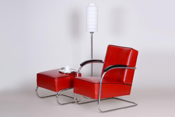 Red Armchair and Ottoman by Mucke Melder Czechia 1930s Set of 2