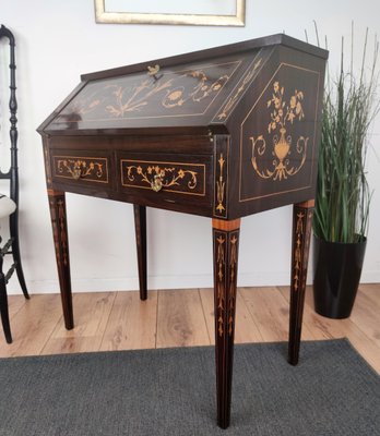Italian Marquetry Walnut Burl Secretary Slant Front Desk Writing Table