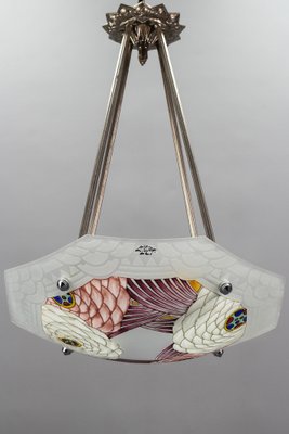 French Art Deco Enameled Floral Glass 