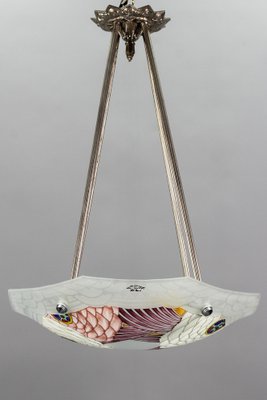 French Art Deco Enameled Floral Glass 