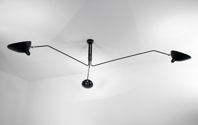 Mid Century Modern Black Ceiling Lamp with 3 Rotating Arms by