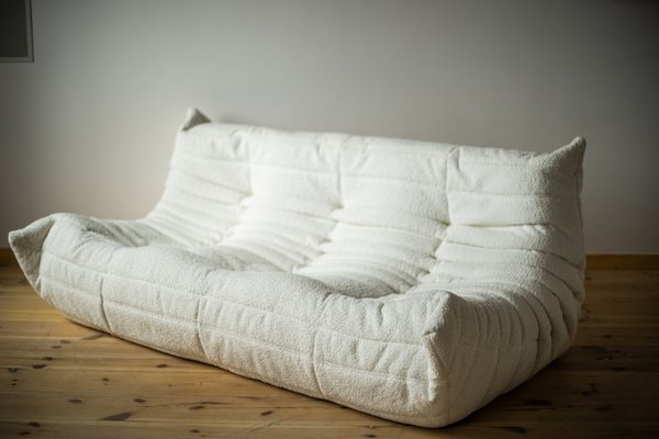 White Bouclette Togo Corner Chair 2 and 3 Seat Sofa by Michel