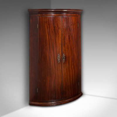 Antique English Georgian Bow Front Corner Cabinet Hanging Cupboard