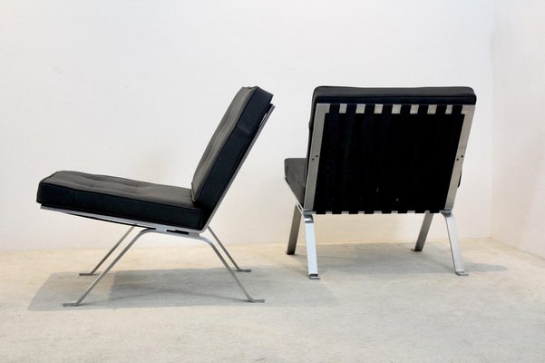 Leather and Stainless Steel Lounge Chairs by Hans Eichenberger for Girsberger Set of 2