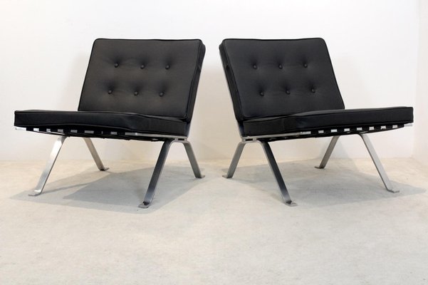 Leather and Stainless Steel Lounge Chairs by Hans Eichenberger for