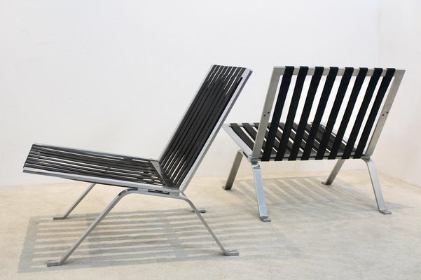Set of Leather and Stainless Steel Lounge Chairs by Hans Eichenberger for  Girsberger