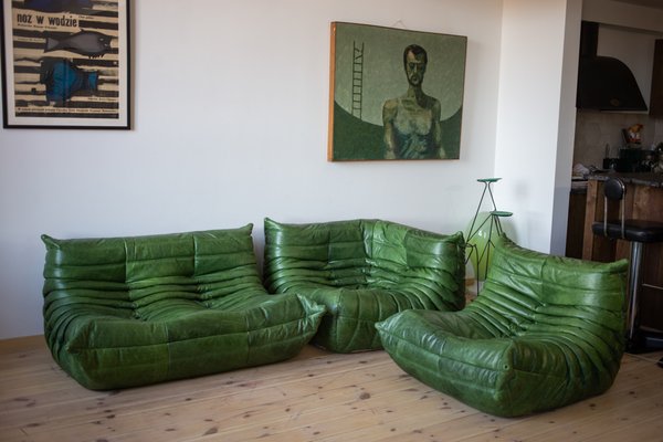 Green leather online 2 seater sofa