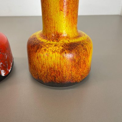 German Yellow-Red Fat Lava Pottery Vases from Jasba, 1970s, Set of