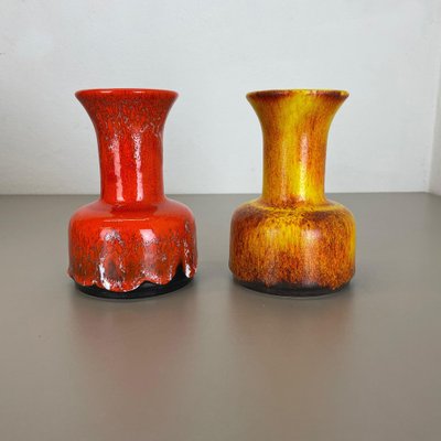German Yellow-Red Fat Lava Pottery Vases from Jasba, 1970s, Set of