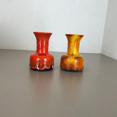 花瓶・フラワースタンド 1970s Tofej Hungary Fat Lava Orange Vase German Yellow-Red Fat Lava Pottery Vases from Jasba, 1970s, Set of