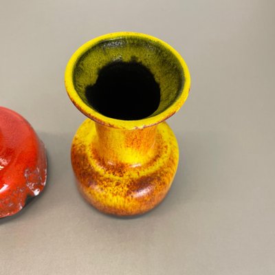 German Yellow-Red Fat Lava Pottery Vases from Jasba, 1970s, Set of