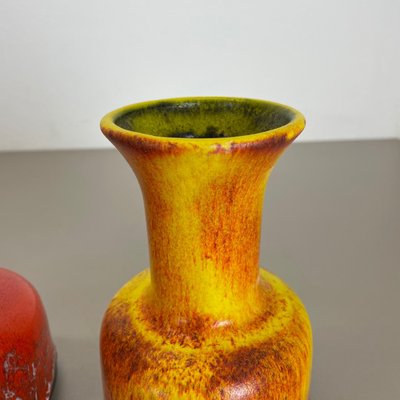 German Yellow-Red Fat Lava Pottery Vases from Jasba, 1970s, Set of