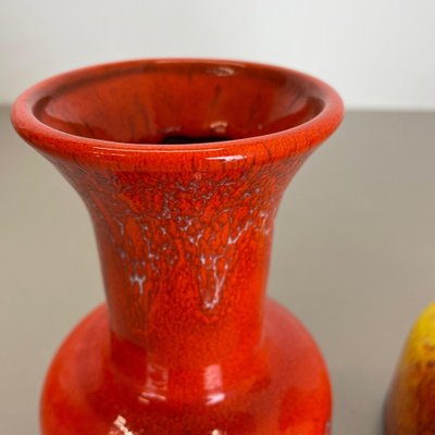 German Yellow-Red Fat Lava Pottery Vases from Jasba, 1970s, Set of