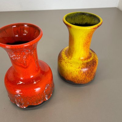 German Yellow-Red Fat Lava Pottery Vases from Jasba, 1970s, Set of