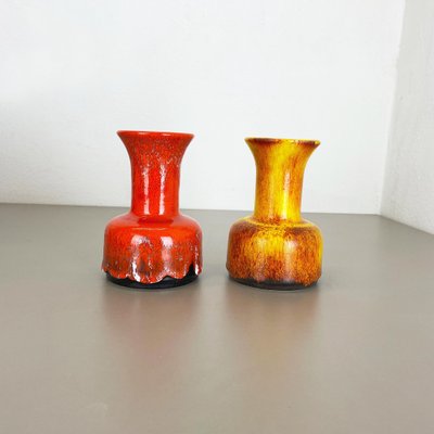 German Yellow-Red Fat Lava Pottery Vases from Jasba, 1970s, Set of