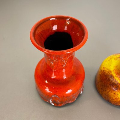 German Yellow-Red Fat Lava Pottery Vases from Jasba, 1970s, Set of
