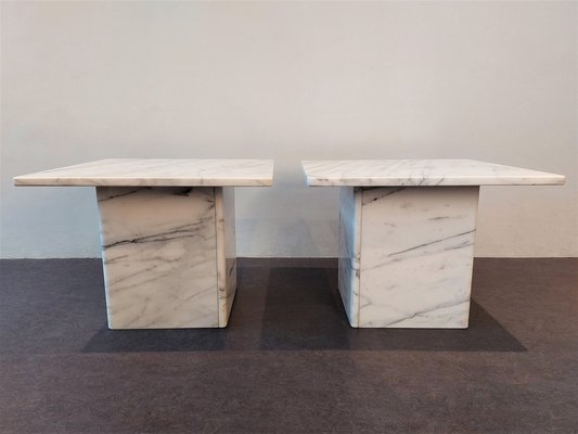 Vintage White Marble Square Side Table
