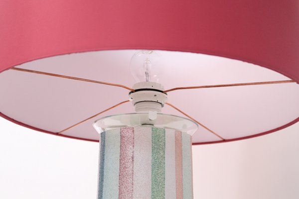 Mid Century Italian Glass Lamp with Custom Lampshade by Ghisetti