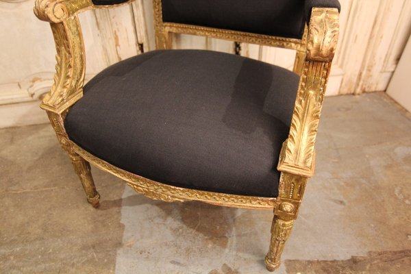 Chair Louis XVI style black velvet and black wood